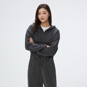 SPAO Women Long Sleeve Crop Zipup Hoodie Charcoal NWOT Size M